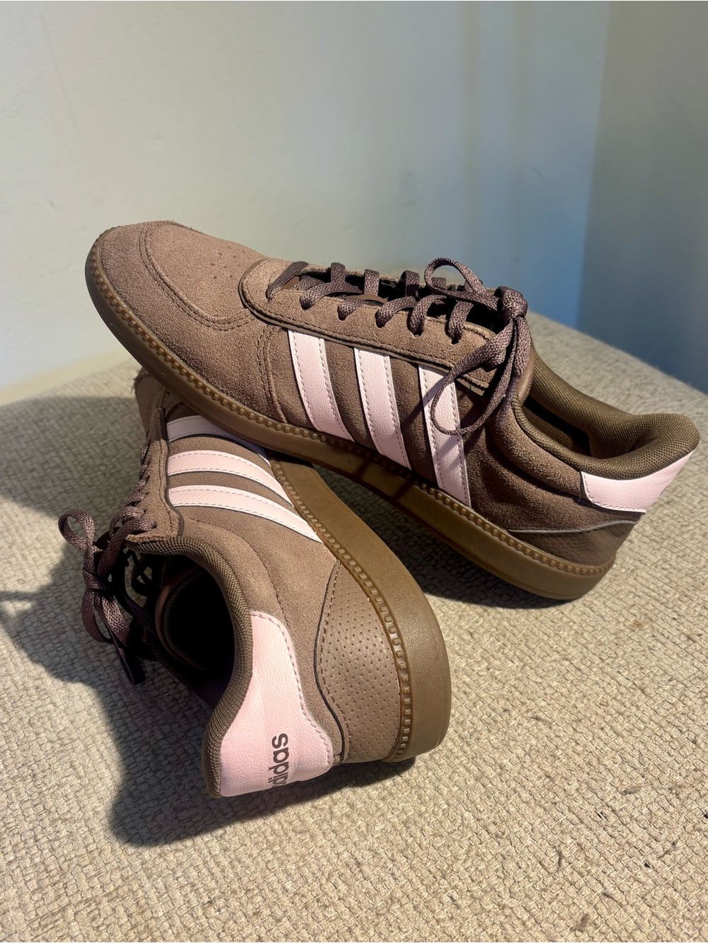 Adidas Women's Brown Sneakers with Light Pink Stripes